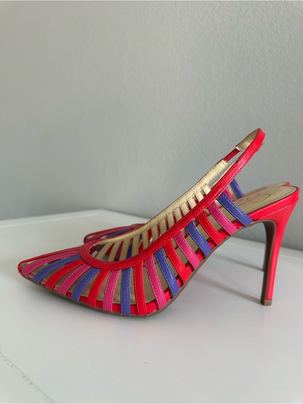Jessica Simpson Red Pink Purple Strappy Pointed Slingback Heel